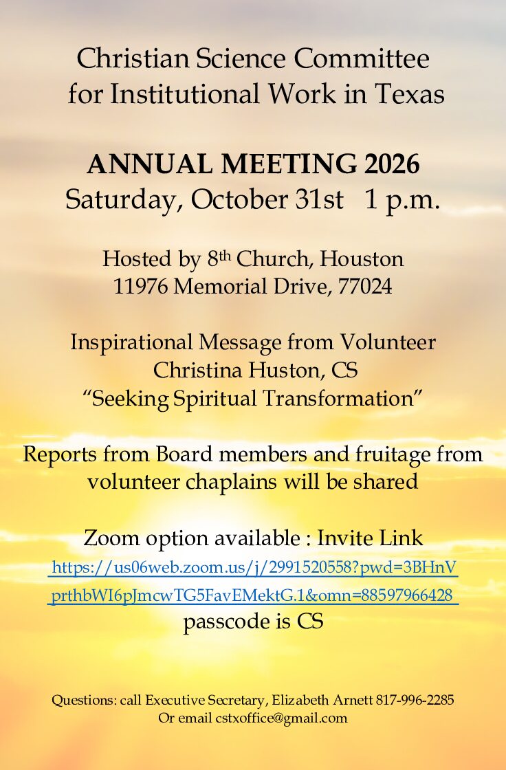 Institutional Work in Texas — Annual Meeting 2026 @ Eighth Church of Christ, Scientist, Houston | Houston | TX | United States